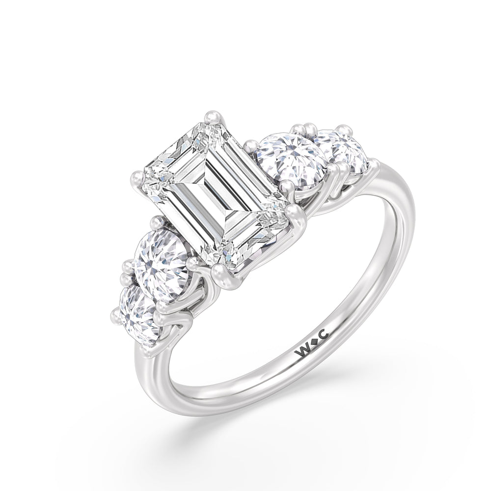 Emerald Cut Trellis Basket Side Stone Engagement Ring with Lab Grown Diamond in 14KT Platinum view 3
