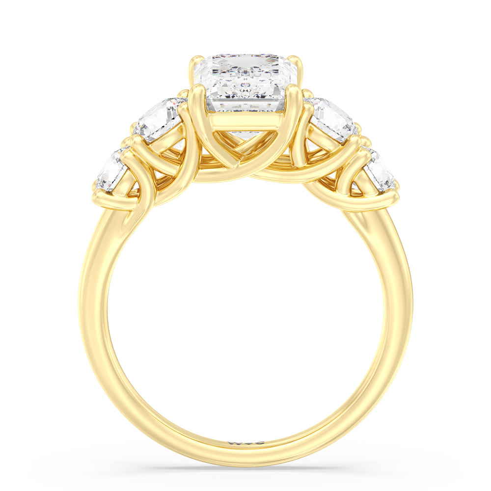 Emerald Cut Trellis Basket Side Stone Engagement Ring with Lab Grown Diamond in 14KT Yellow Gold view 2
