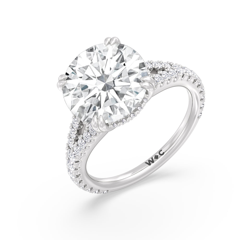 Round Cut Elegance Pave Split Shank Engagement Ring with Lab Grown Diamond in 14KT Platinum view 4
