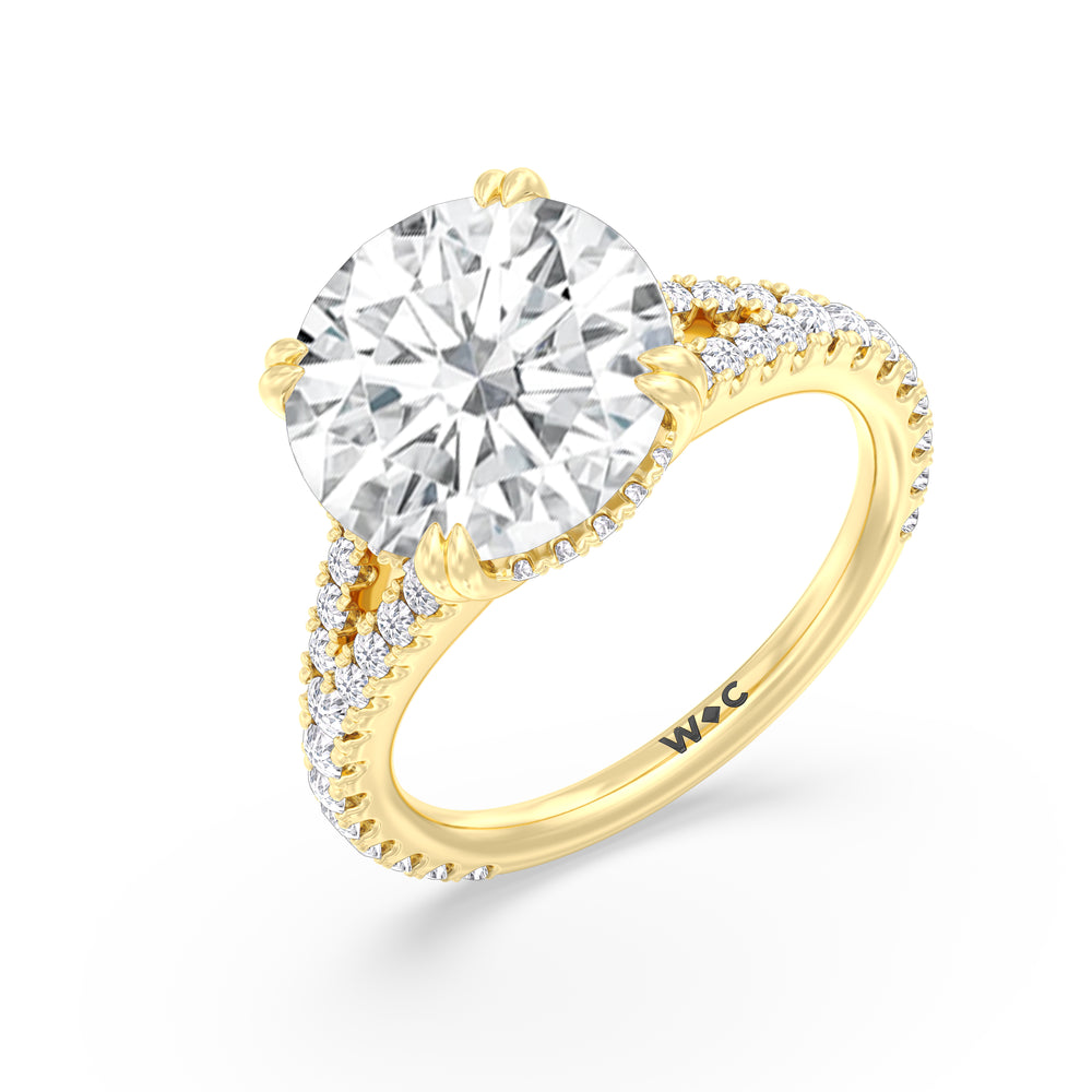 Round Cut Elegance Pave Split Shank Engagement Ring with Lab Grown Diamond in 14KT Yellow Gold view 4
