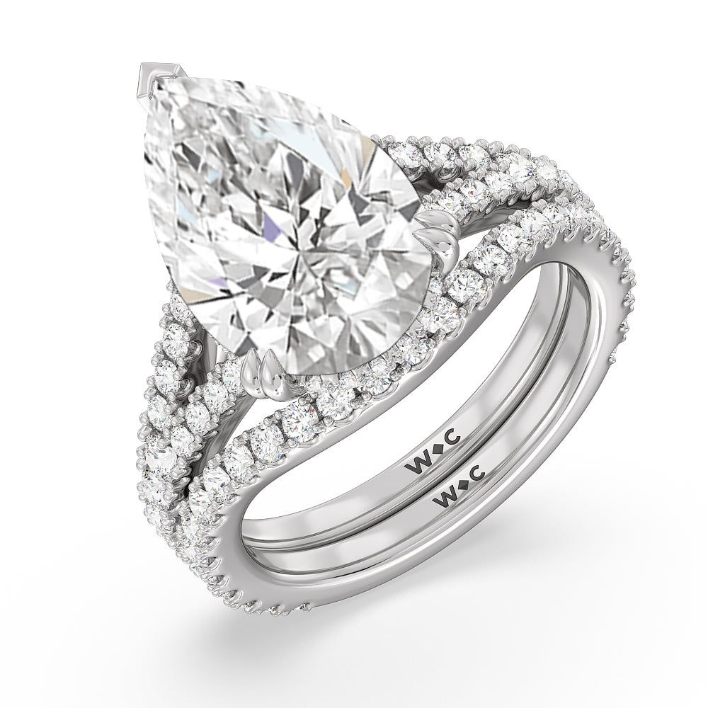 Elegance Pave Split Shank Diamond Wedding Band with Platinum Cut Diamond in 14KT Platinum view 3
