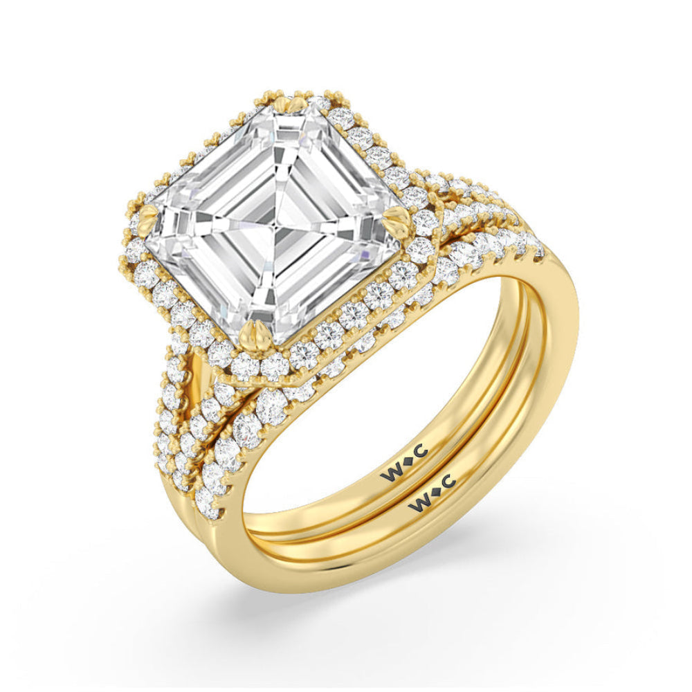 Elegance Split Shank Halo Engagement Ring with Asscher Cut Diamond in 14KT Rose Gold view 5
