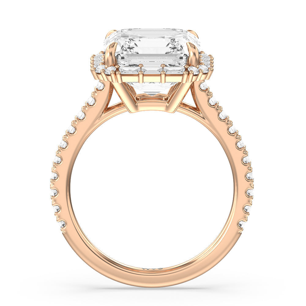 Asscher Cut Elegance Baguette Halo Pave Engagement Ring (E+ VVS+) with Lab Grown Diamond in 14KT Rose Gold view 2
