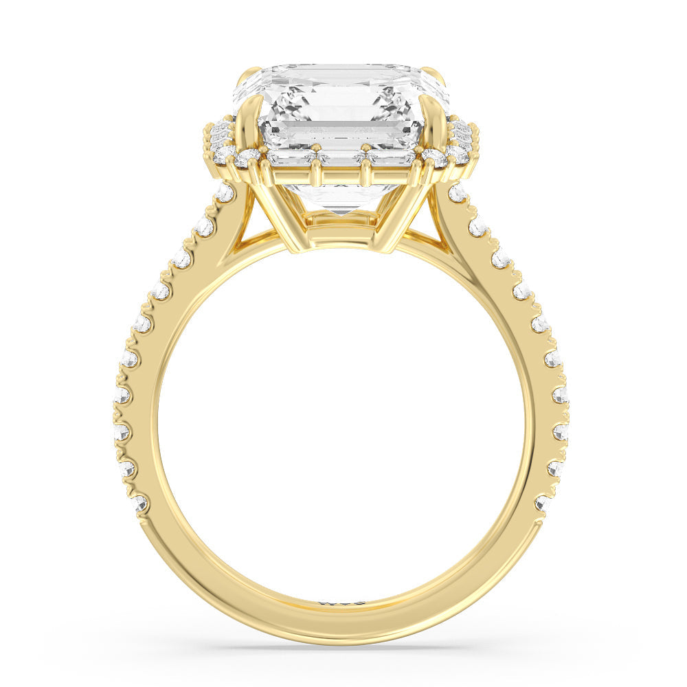 Asscher Cut Elegance Baguette Halo Pave Engagement Ring (E+ VVS+) with Lab Grown Diamond in 14KT Yellow Gold view 2
