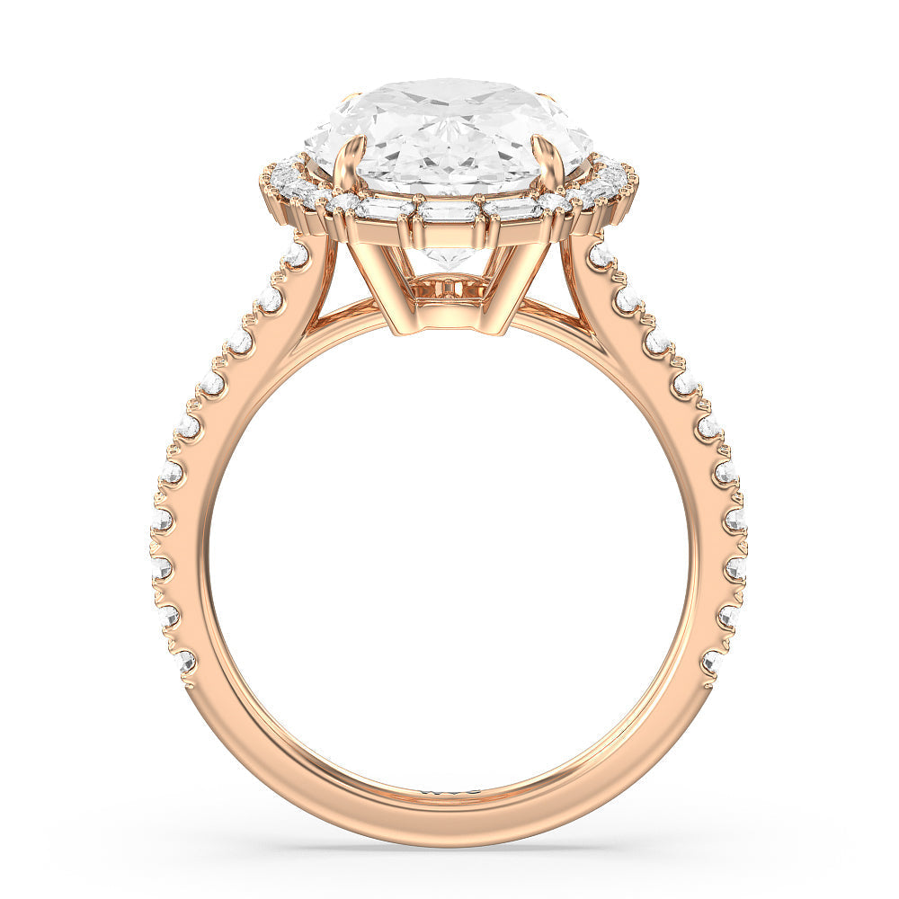 Oval Cut Elegance Baguette Halo Pave Engagement Ring (E+ VVS+) with Lab Grown Diamond in 14KT Rose Gold view 2
