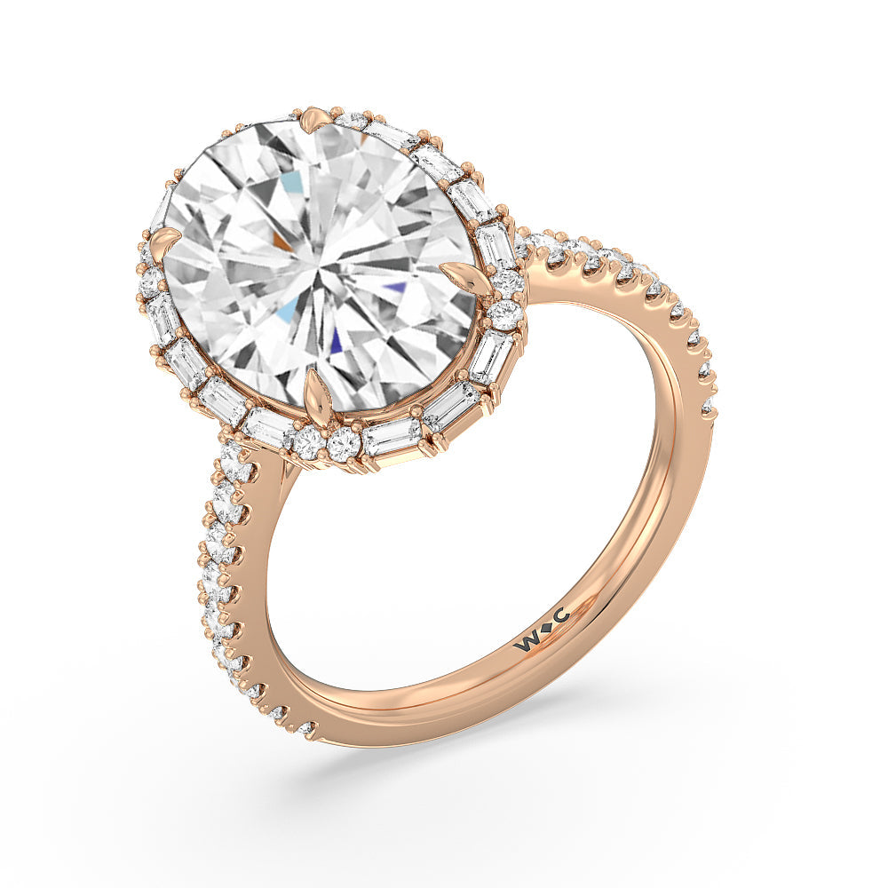 Oval Cut Elegance Baguette Halo Pave Engagement Ring (E+ VVS+) with Lab Grown Diamond in 14KT Rose Gold view 3
