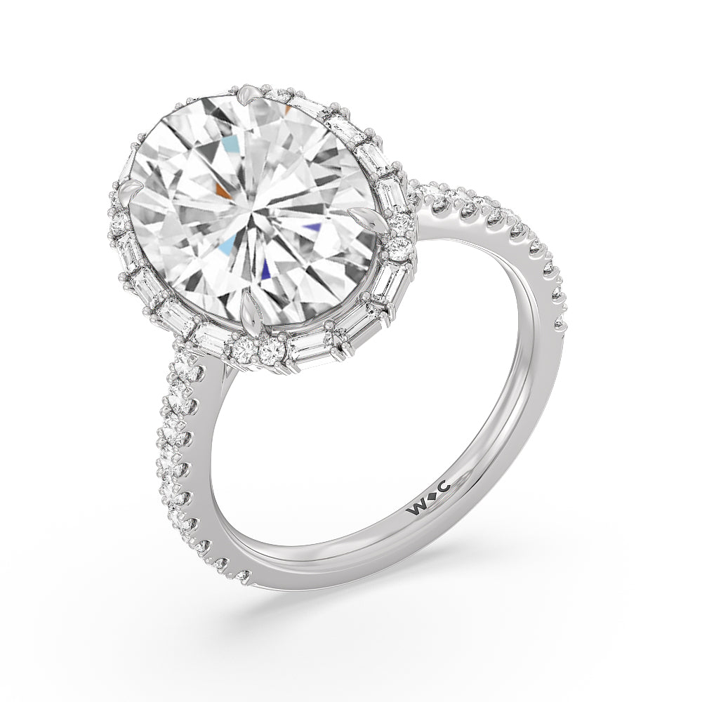 Oval Cut Elegance Baguette Halo Pave Engagement Ring (E+ VVS+) with Lab Grown Diamond in 14KT Platinum view 3
