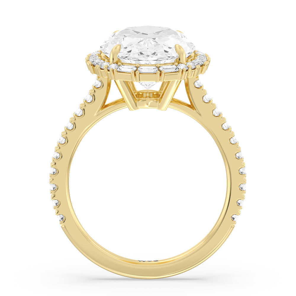 Oval Cut Elegance Baguette Halo Pave Engagement Ring (E+ VVS+) with Lab Grown Diamond in 14KT Yellow Gold view 2
