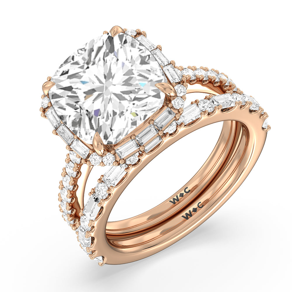 Elegance Baguette Halo Pave Engagement Ring with Oval Cut Diamond in 14KT Rose Gold view 6
