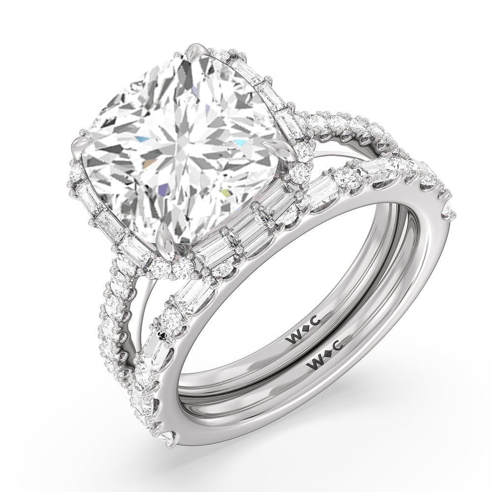Elegance Baguette Halo Pave Engagement Ring with Oval Cut Diamond in 14KT Rose Gold view 4

