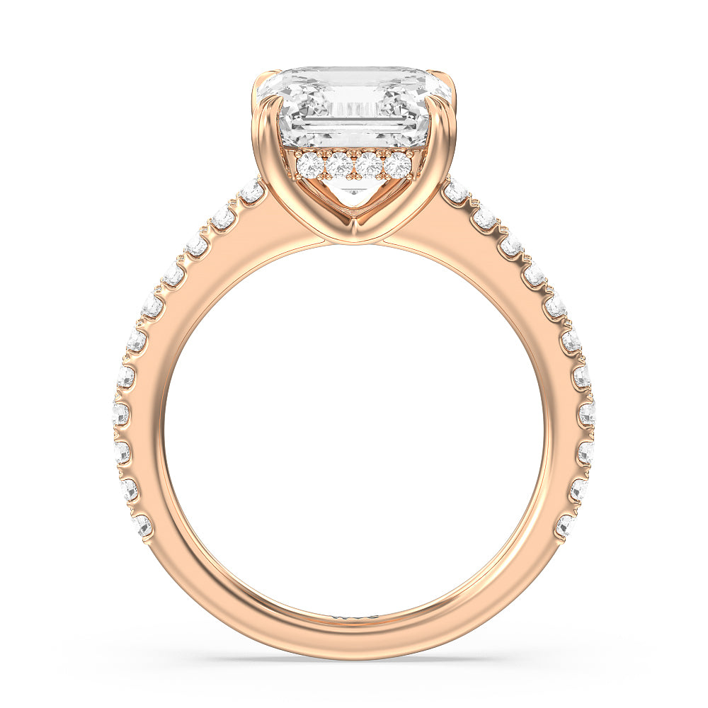 Elegance Hidden Halo and Pave Diamond Engagement Ring with Asscher Cut Diamond in 14KT Rose Gold view 2
