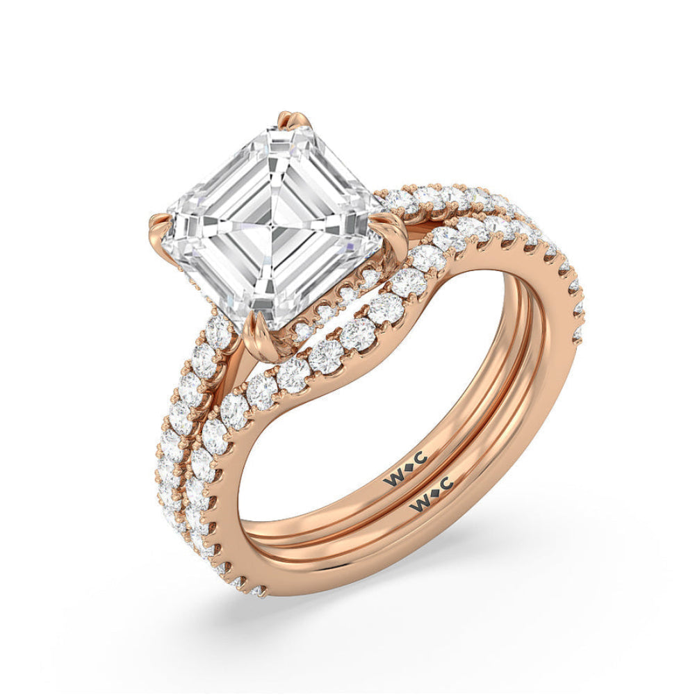 Elegance Hidden Halo and Pave Diamond Engagement Ring with Asscher Cut Diamond in 14KT Rose Gold view 6
