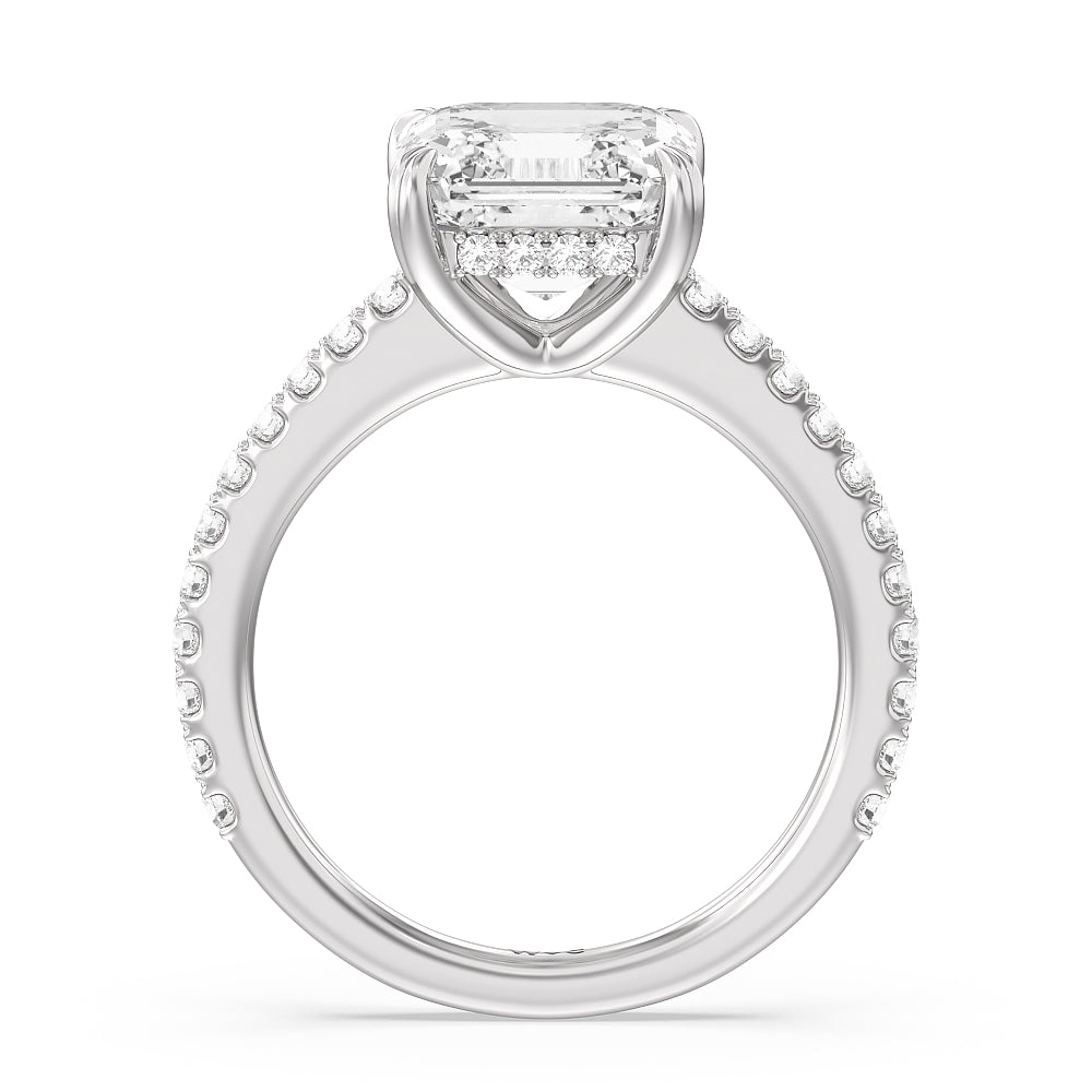 Elegance Hidden Halo and Pave Diamond Engagement Ring with Asscher Cut Diamond in 14KT Platinum view 2
