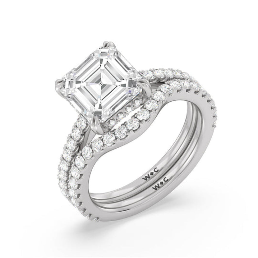 Elegance Hidden Halo and Pave Diamond Engagement Ring with Asscher Cut Diamond in 14KT Rose Gold view 4
