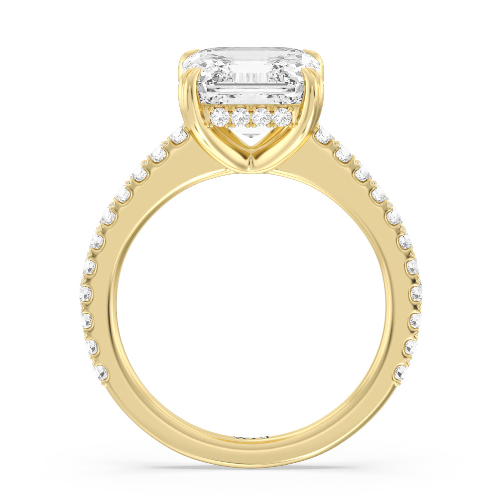 Elegance Hidden Halo and Pave Diamond Engagement Ring with Asscher Cut Diamond in 14KT Yellow Gold view 2
