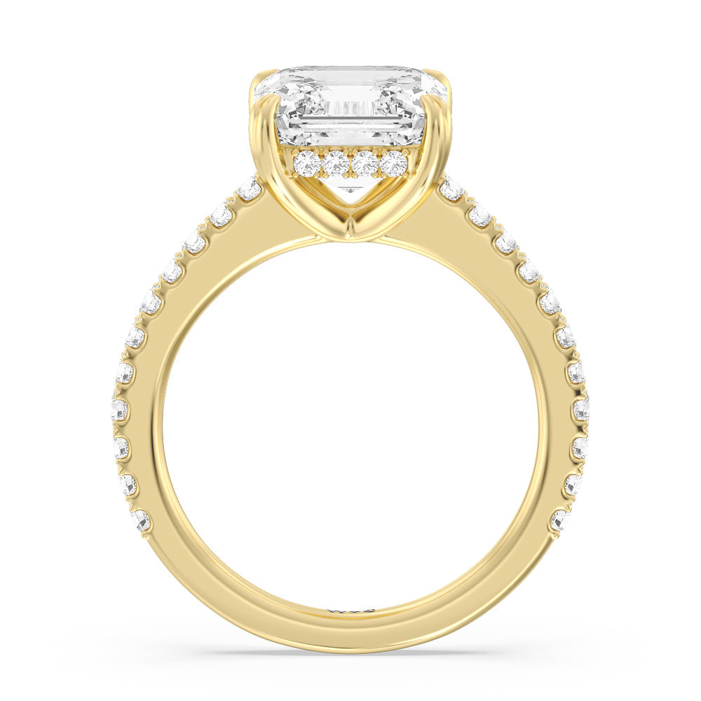 Asscher Cut Elegance Hidden Halo and Pave Diamond Engagement Ring (E+ VVS+) with Lab Grown Diamond in 14KT Yellow Gold view 2
