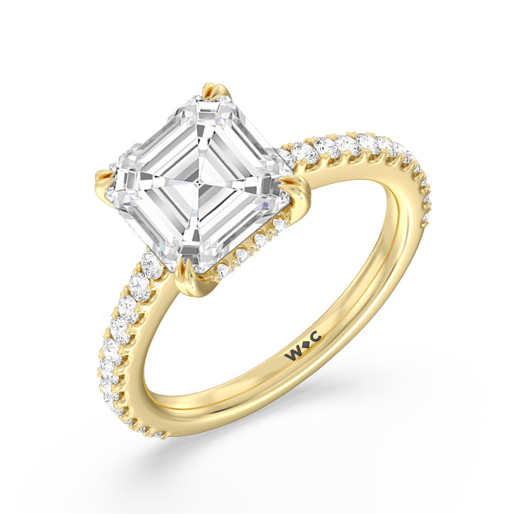 Asscher Cut Elegance Hidden Halo and Pave Diamond Engagement Ring (E+ VVS+) with Lab Grown Diamond in 14KT Yellow Gold view 3
