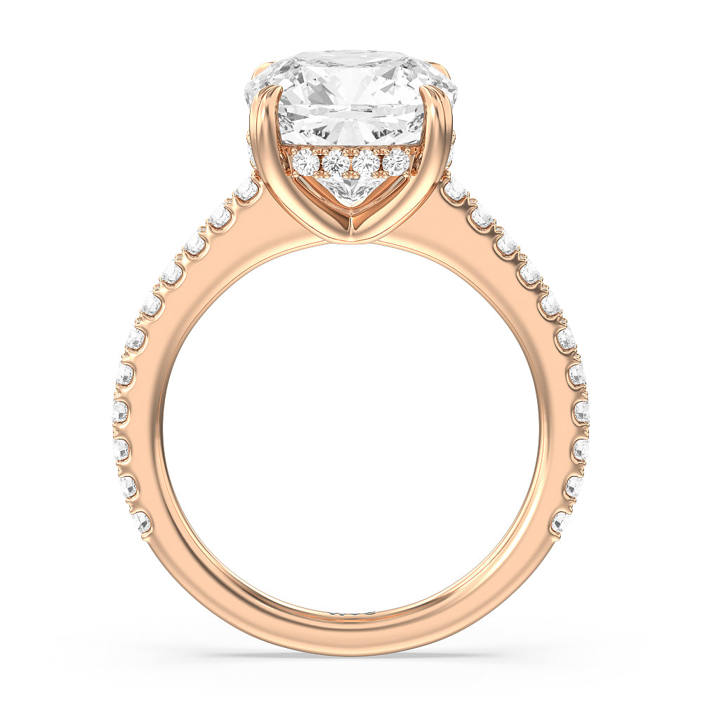Elegance Hidden Halo and Pave Diamond Engagement Ring with Cushion Cut Diamond in 14KT Rose Gold view 2

