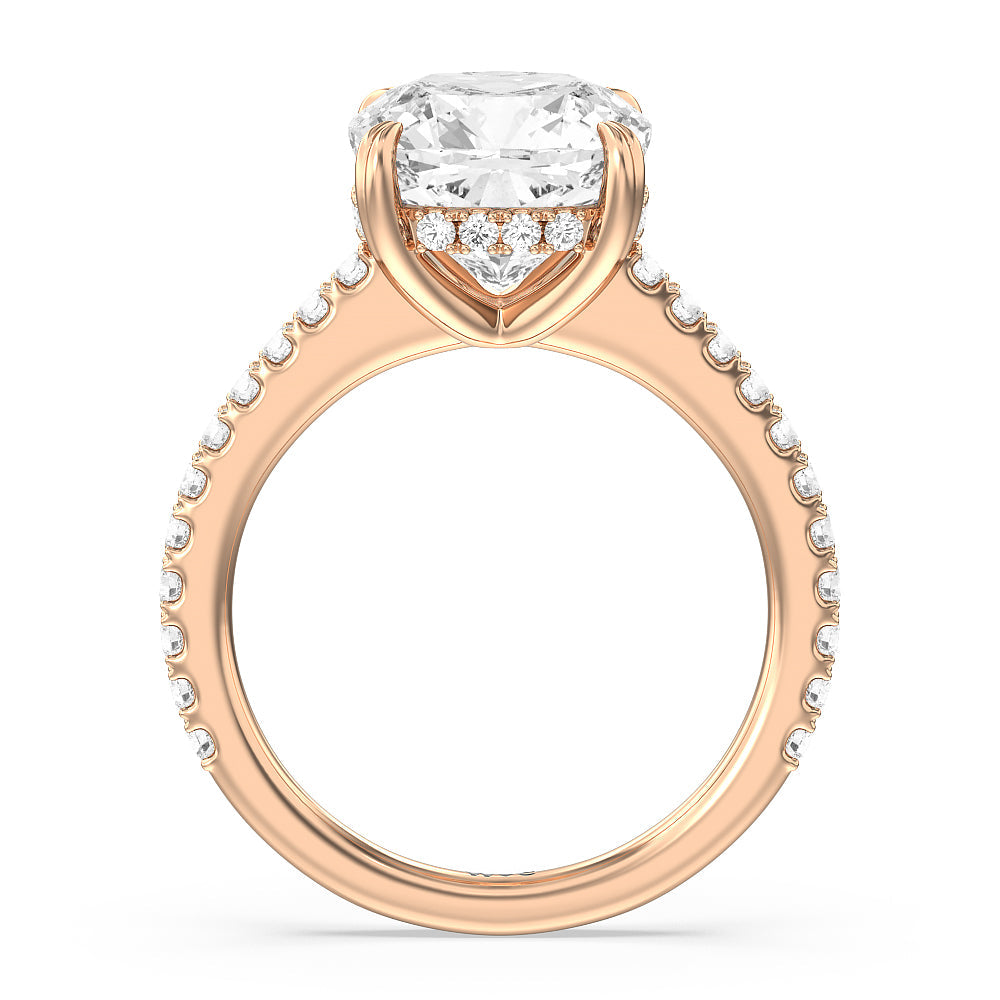 Cushion Cut Elegance Hidden Halo and Pave Diamond Engagement Ring (E+ VVS+) with Lab Grown Diamond in 14KT Rose Gold view 2
