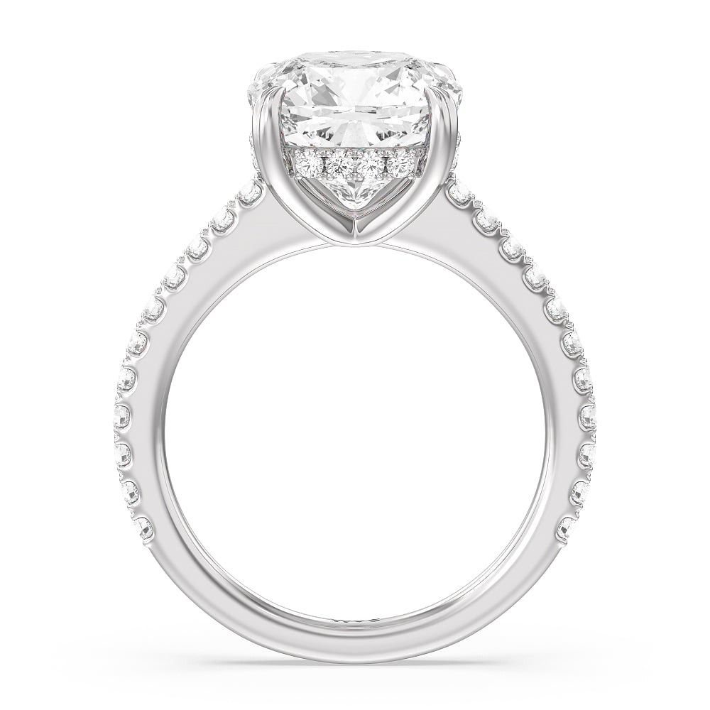 Elegance Hidden Halo and Pave Diamond Engagement Ring with Cushion Cut Diamond in 14KT Platinum view 2
