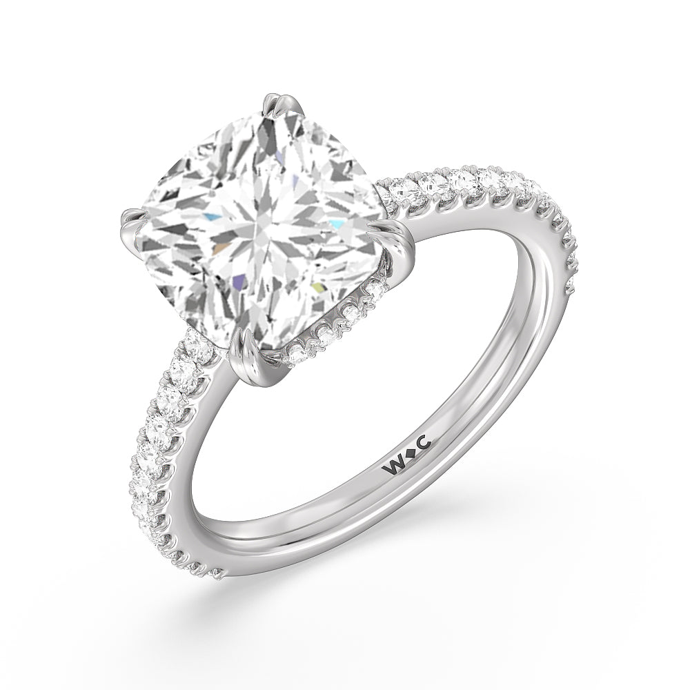 Elegance Hidden Halo and Pave Diamond Engagement Ring with Cushion Cut Diamond in 14KT Platinum view 3
