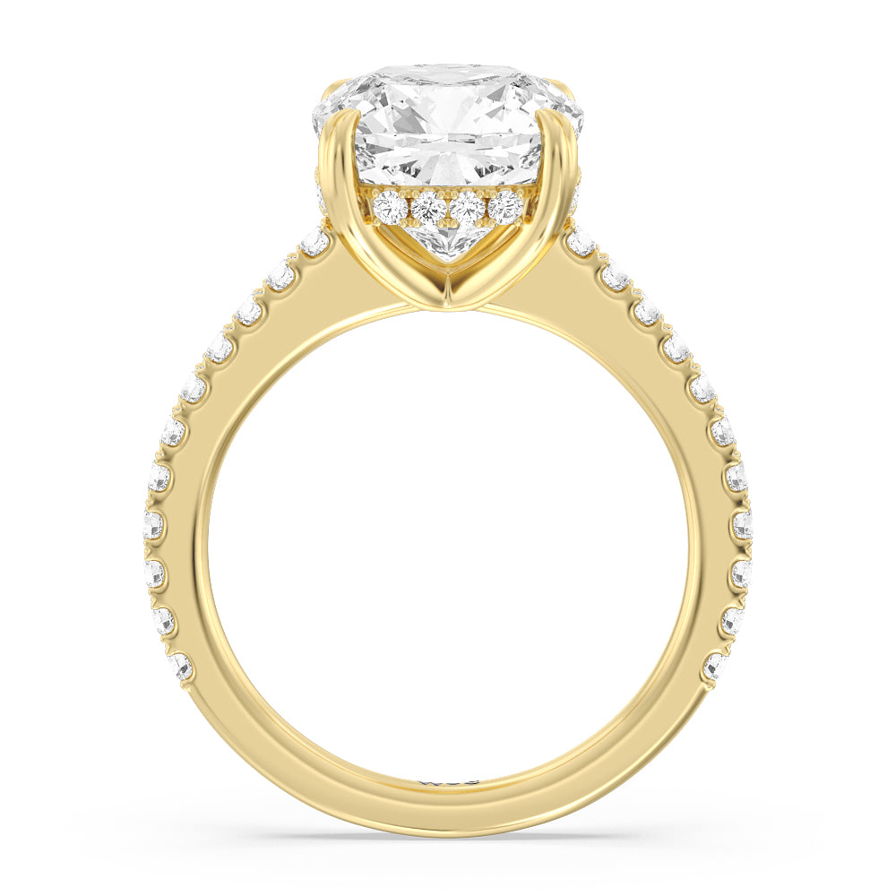 Elegance Hidden Halo and Pave Diamond Engagement Ring with Cushion Cut Diamond in 14KT Yellow Gold view 2
