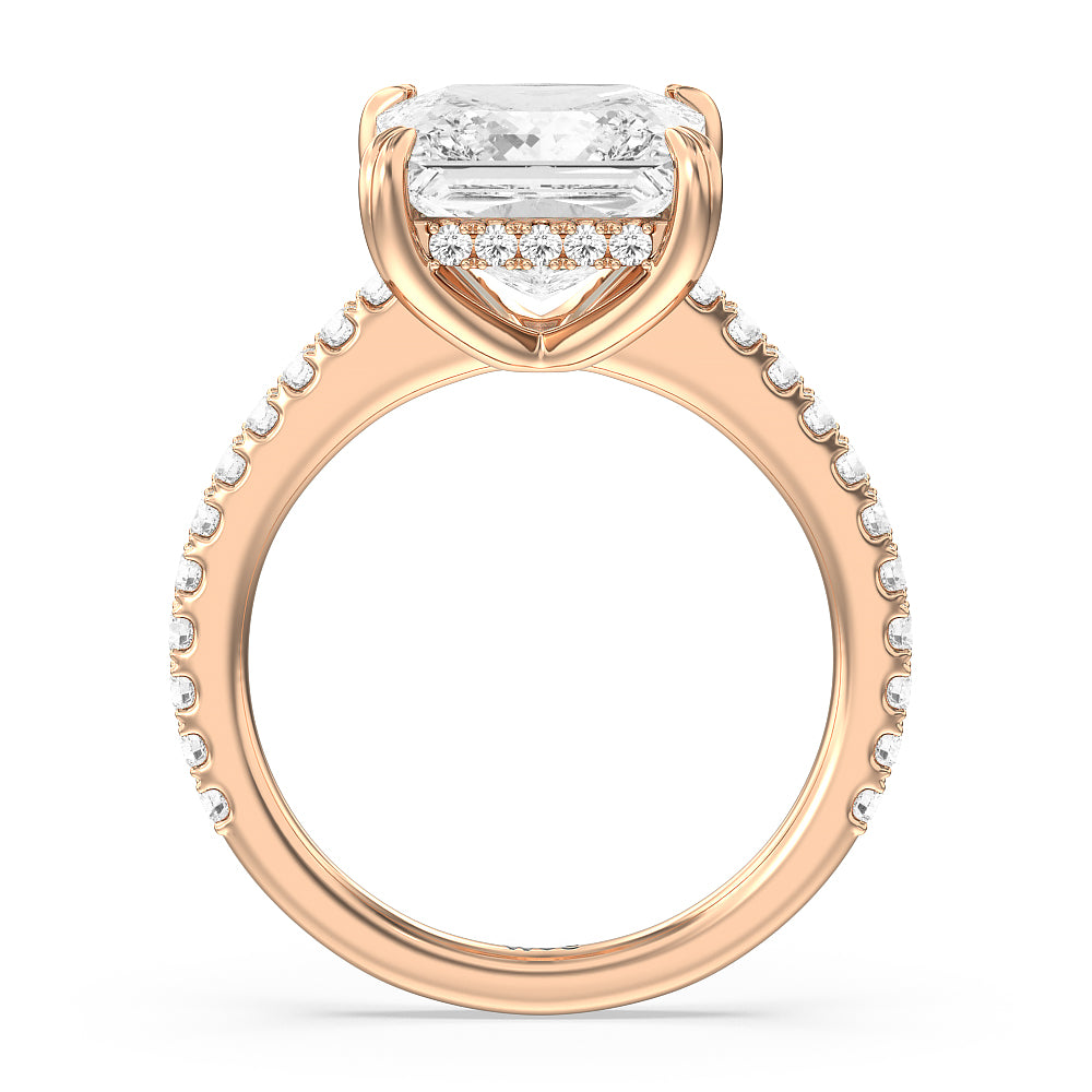 Elegance Hidden Halo and Pave Diamond Engagement Ring with Princess Cut Diamond in 14KT Rose Gold view 2
