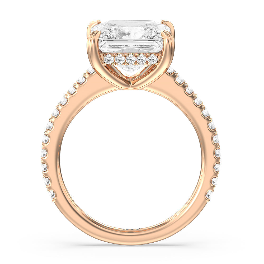 Princess Cut Elegance Hidden Halo and Pave Diamond Engagement Ring (E+ VVS+) with Lab Grown Diamond in 14KT Rose Gold view 2
