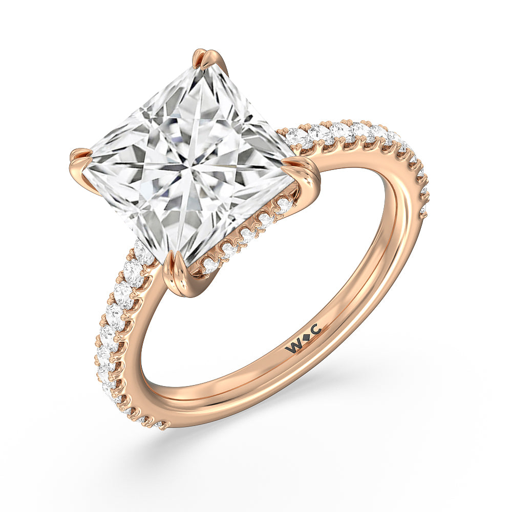 Elegance Hidden Halo and Pave Diamond Engagement Ring with Princess Cut Diamond in 14KT Rose Gold view 3
