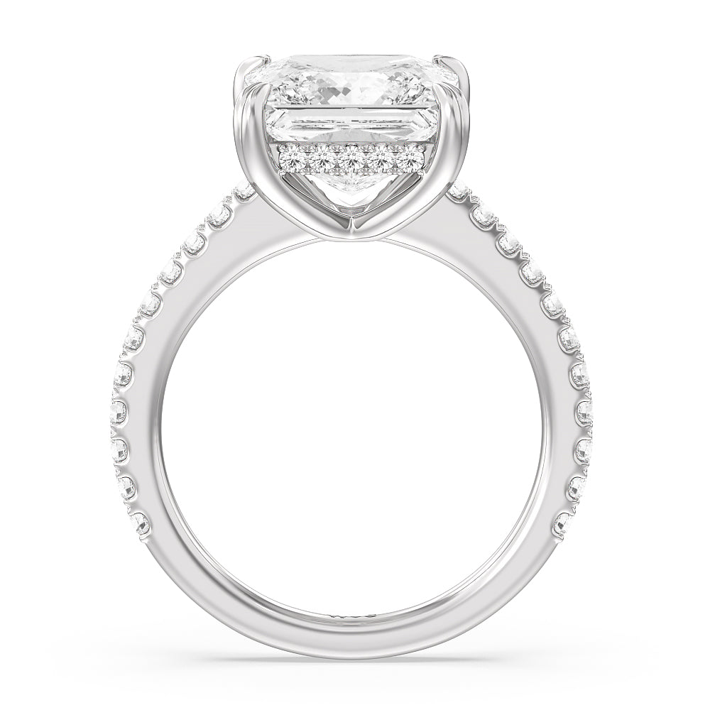 Elegance Hidden Halo and Pave Diamond Engagement Ring with Princess Cut Diamond in 14KT Platinum view 2
