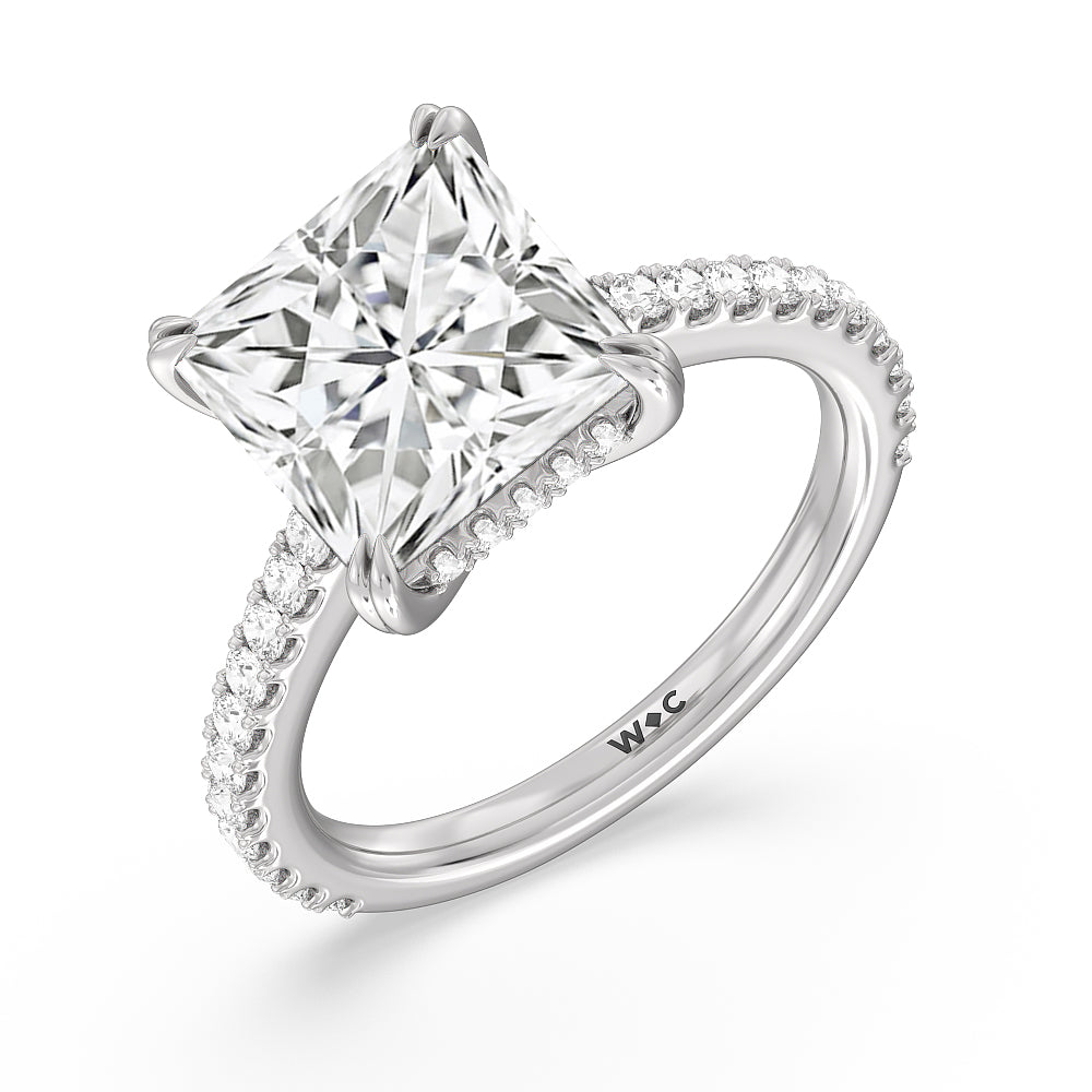 Elegance Hidden Halo and Pave Diamond Engagement Ring with Princess Cut Diamond in 14KT Platinum view 3
