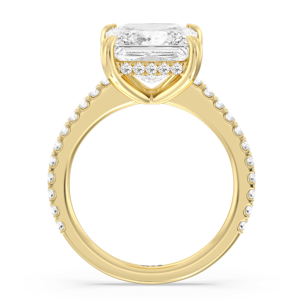 Elegance Hidden Halo and Pave Diamond Engagement Ring with Princess Cut Diamond in 14KT Yellow Gold view 2
