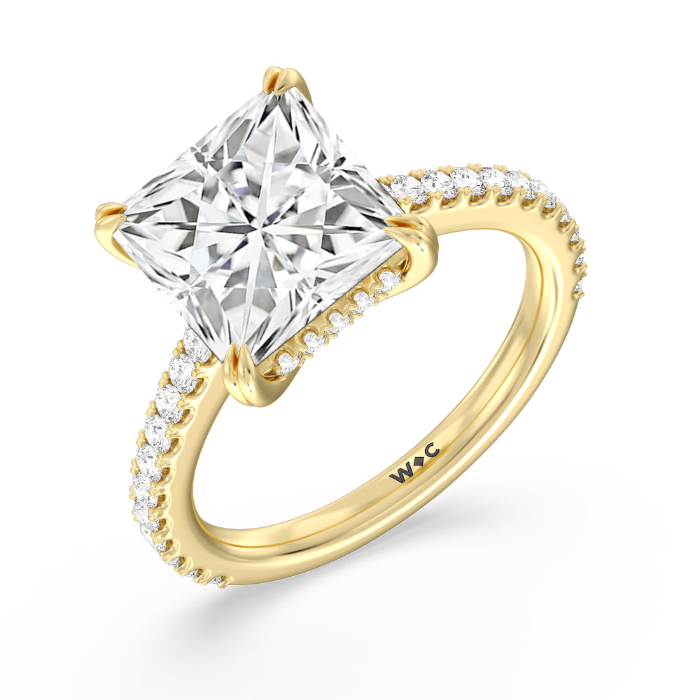 Elegance Hidden Halo and Pave Diamond Engagement Ring with Princess Cut Diamond in 14KT Yellow Gold view 3
