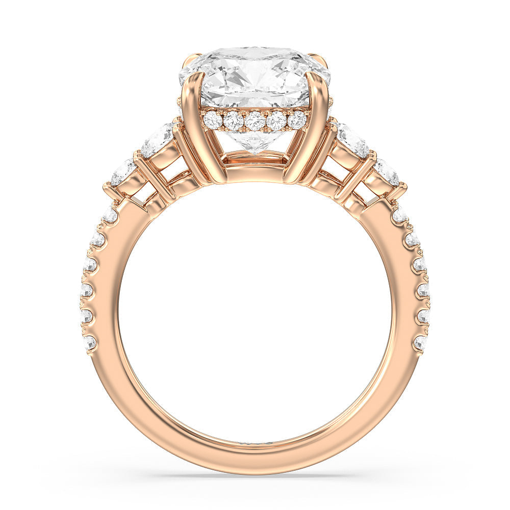Cushion Cut Elegance Side-Stone with Hidden Halo Engagement Ring (E+ VVS+) with Lab Grown Diamond in 14KT Rose Gold view 3
