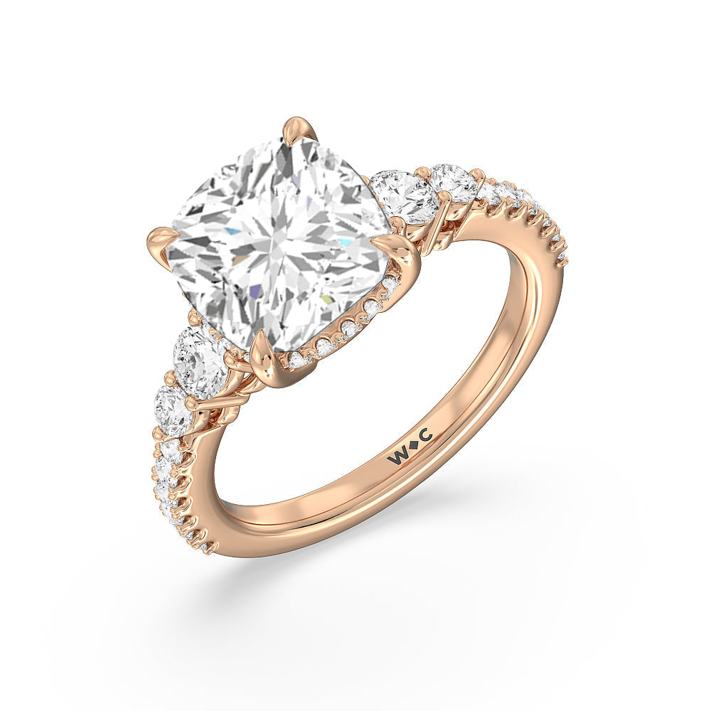 Cushion Cut Elegance Side-Stone with Hidden Halo Engagement Ring (E+ VVS+) with Lab Grown Diamond in 14KT Rose Gold view 2
