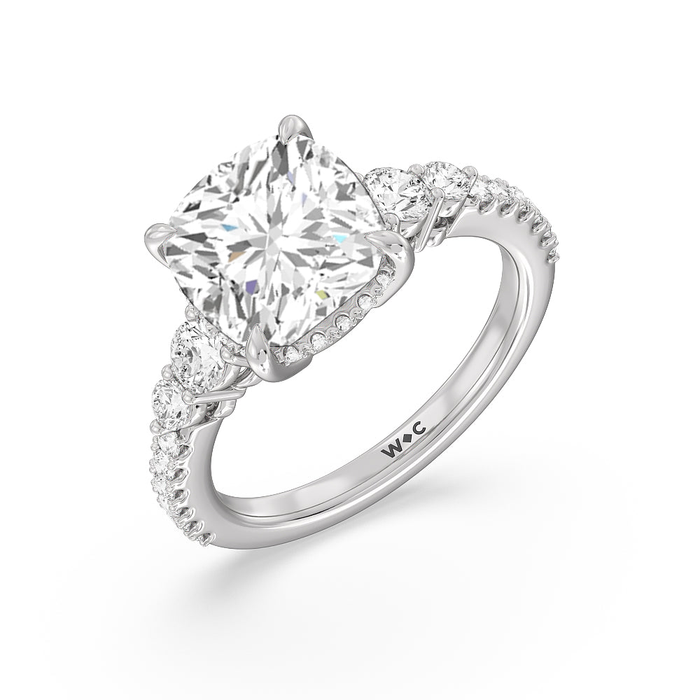 Cushion Cut Elegance Side-Stone with Hidden Halo Engagement Ring (E+ VVS+) with Lab Grown Diamond in 14KT Platinum view 3
