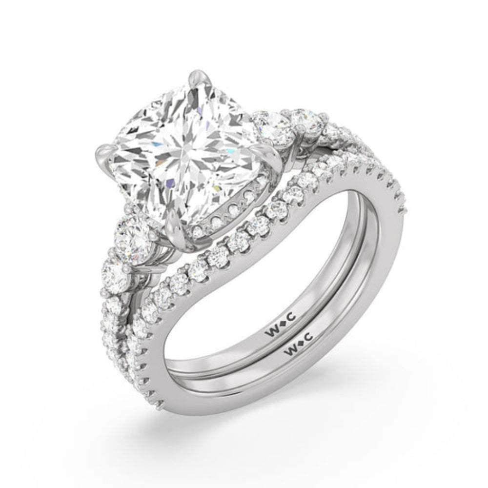 Asscher Cut Elegance Side-Stone with Hidden Halo Engagement Ring with Lab Grown Diamond in 14KT Rose Gold view 4
