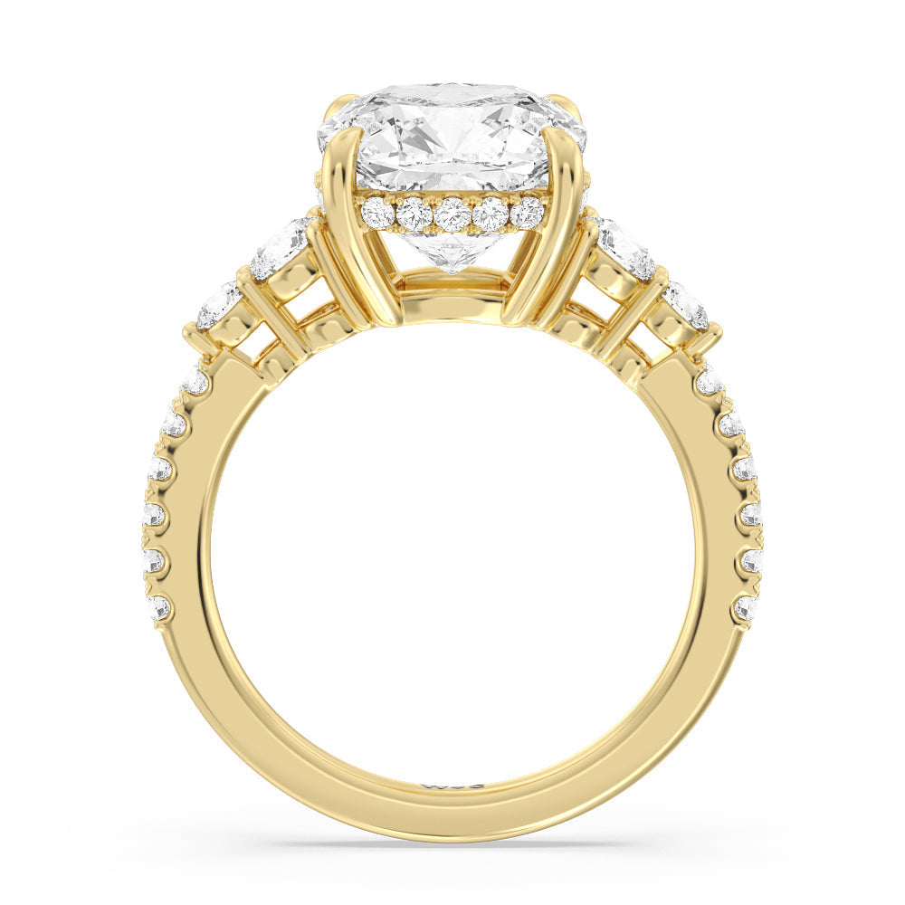 Cushion Cut Elegance Side-Stone with Hidden Halo Engagement Ring (E+ VVS+) with Lab Grown Diamond in 14KT Yellow Gold view 3
