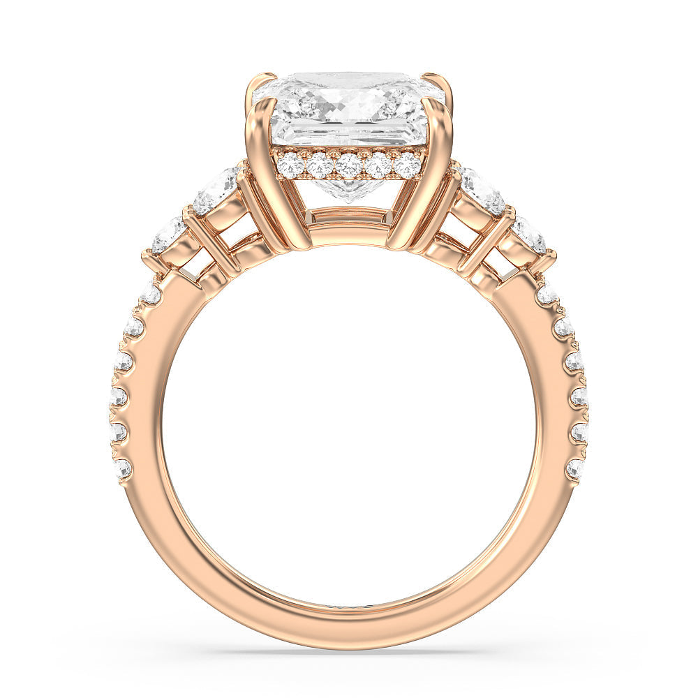 Princess Cut Elegance Side-Stone with Hidden Halo Engagement Ring (E+ VVS+) with Lab Grown Diamond in 14KT Rose Gold view 2
