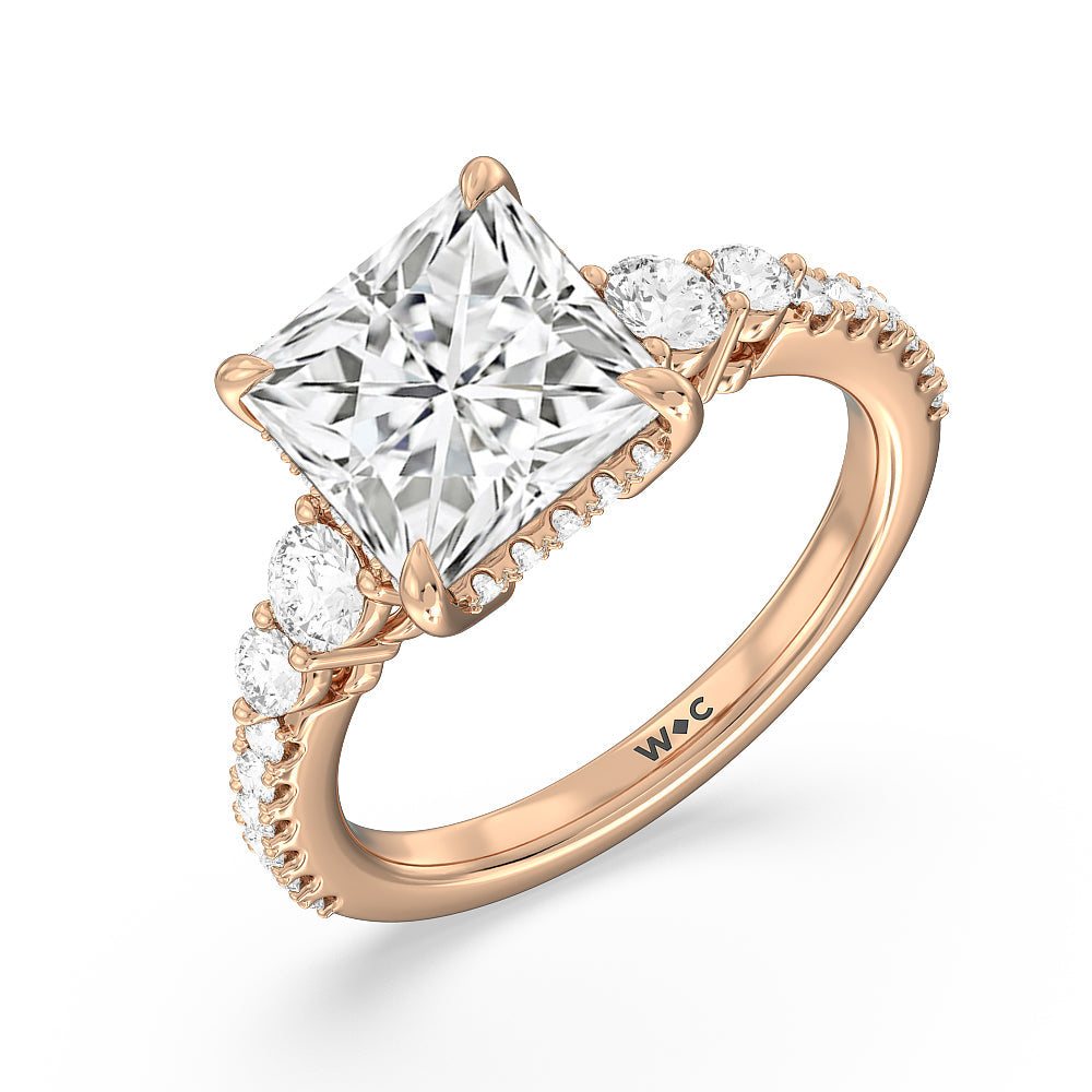 Princess Cut Elegance Side-Stone with Hidden Halo Engagement Ring (E+ VVS+) with Lab Grown Diamond in 14KT Rose Gold view 3
