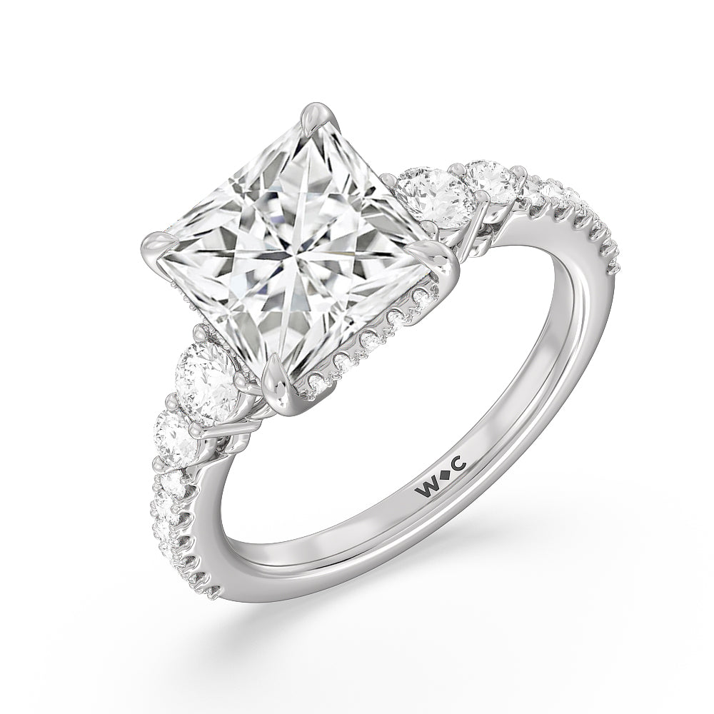 Princess Cut Elegance Side-Stone with Hidden Halo Engagement Ring (E+ VVS+) with Lab Grown Diamond in 14KT Platinum view 3
