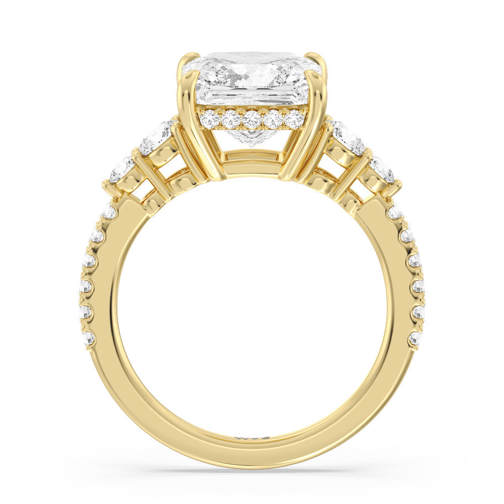 Princess Cut Elegance Side-Stone with Hidden Halo Engagement Ring (E+ VVS+) with Lab Grown Diamond in 14KT Yellow Gold view 2
