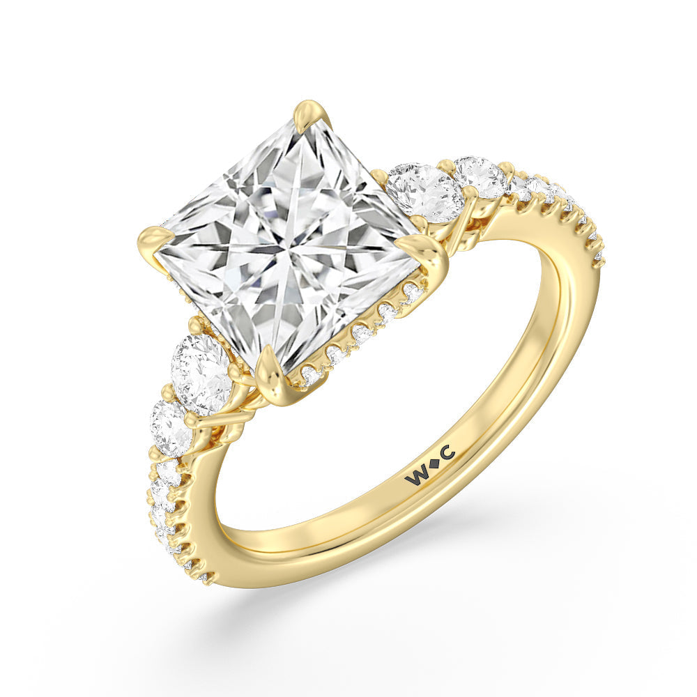 Princess Cut Elegance Side-Stone with Hidden Halo Engagement Ring (E+ VVS+) with Lab Grown Diamond in 14KT Yellow Gold view 3
