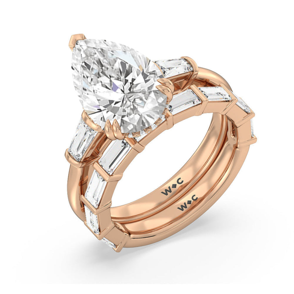 Elegance Baguette Side Stone Engagement Ring with Oval Cut Diamond in 14KT Rose Gold view 7
