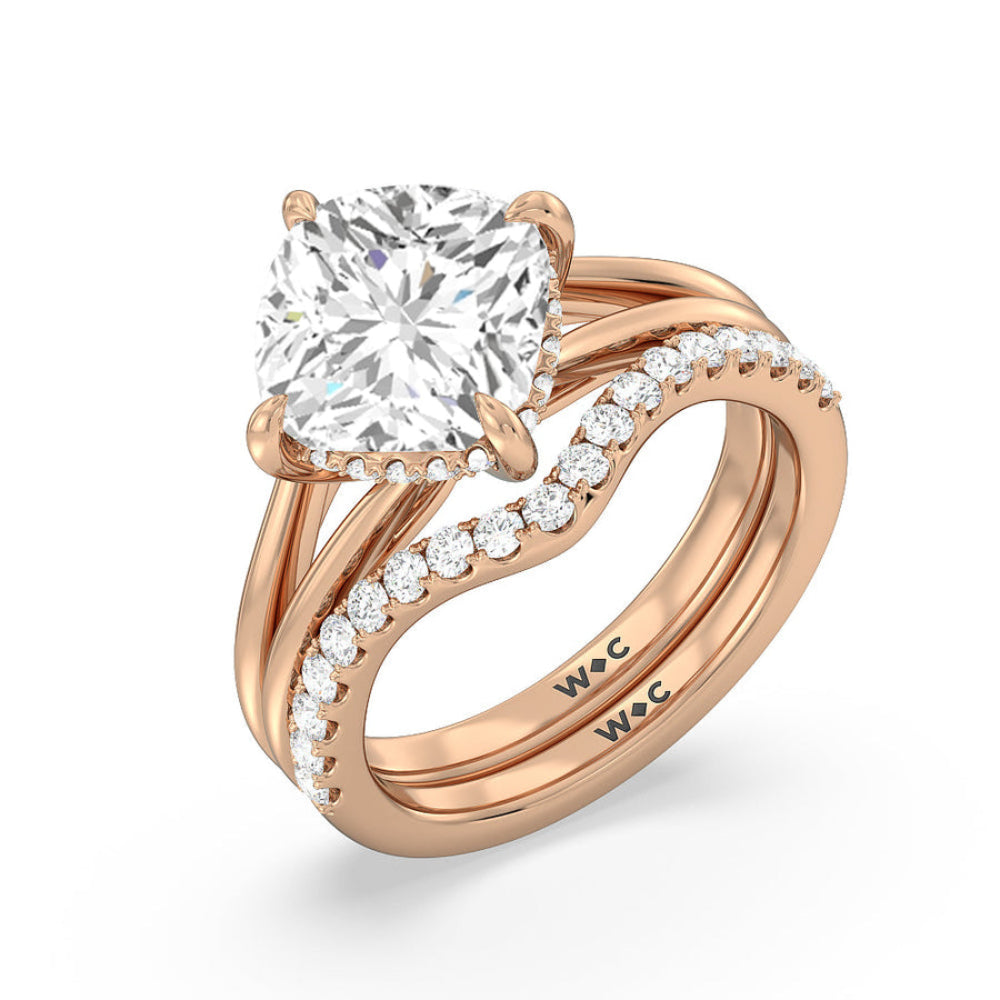 Elegance Hidden Halo Engagement Ring with Emerald Cut Diamond in 14KT Rose Gold view 6
