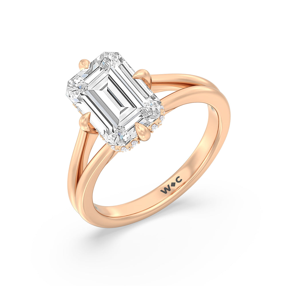 Elegance Hidden Halo Engagement Ring with Emerald Cut Diamond in 14KT Rose Gold view 3
