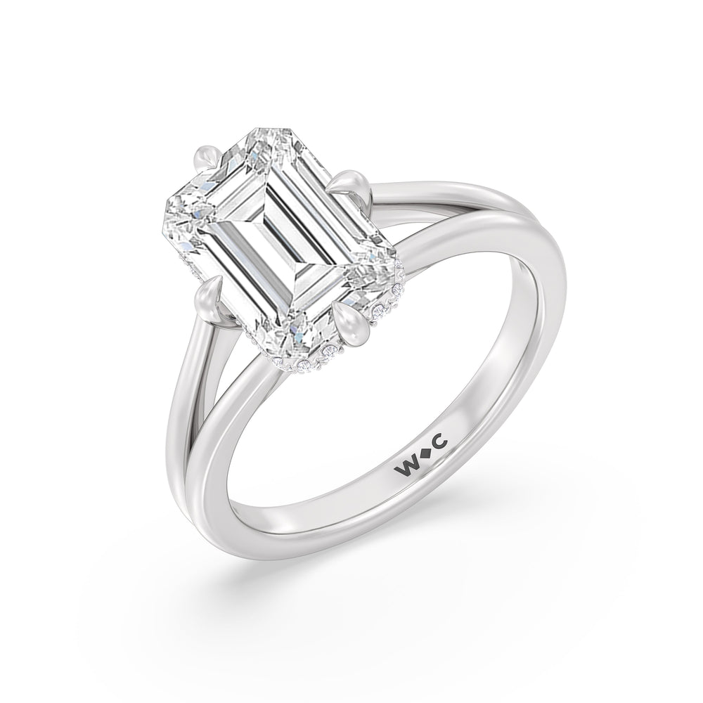 Elegance Hidden Halo Engagement Ring with Emerald Cut Diamond in 14KT Platinum view 3
