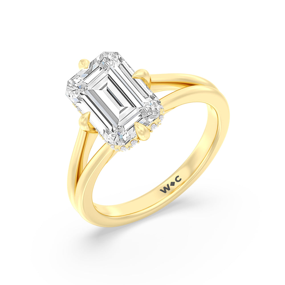 Elegance Hidden Halo Engagement Ring with Emerald Cut Diamond in 14KT Yellow Gold view 3
