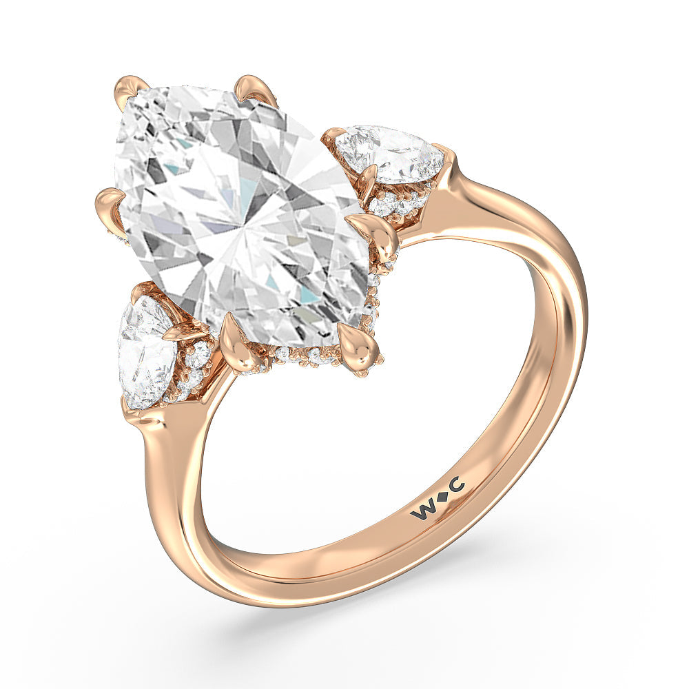 Marquise Cut Elegance Pear Side Stone Engagement Ring (E+ VVS+) with Lab Grown Diamond in 14KT Rose Gold view 3
