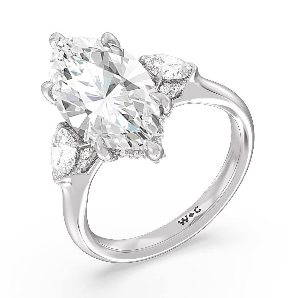 Marquise Cut Elegance Pear Side Stone Engagement Ring (E+ VVS+) with Lab Grown Diamond in 14KT Platinum view 3
